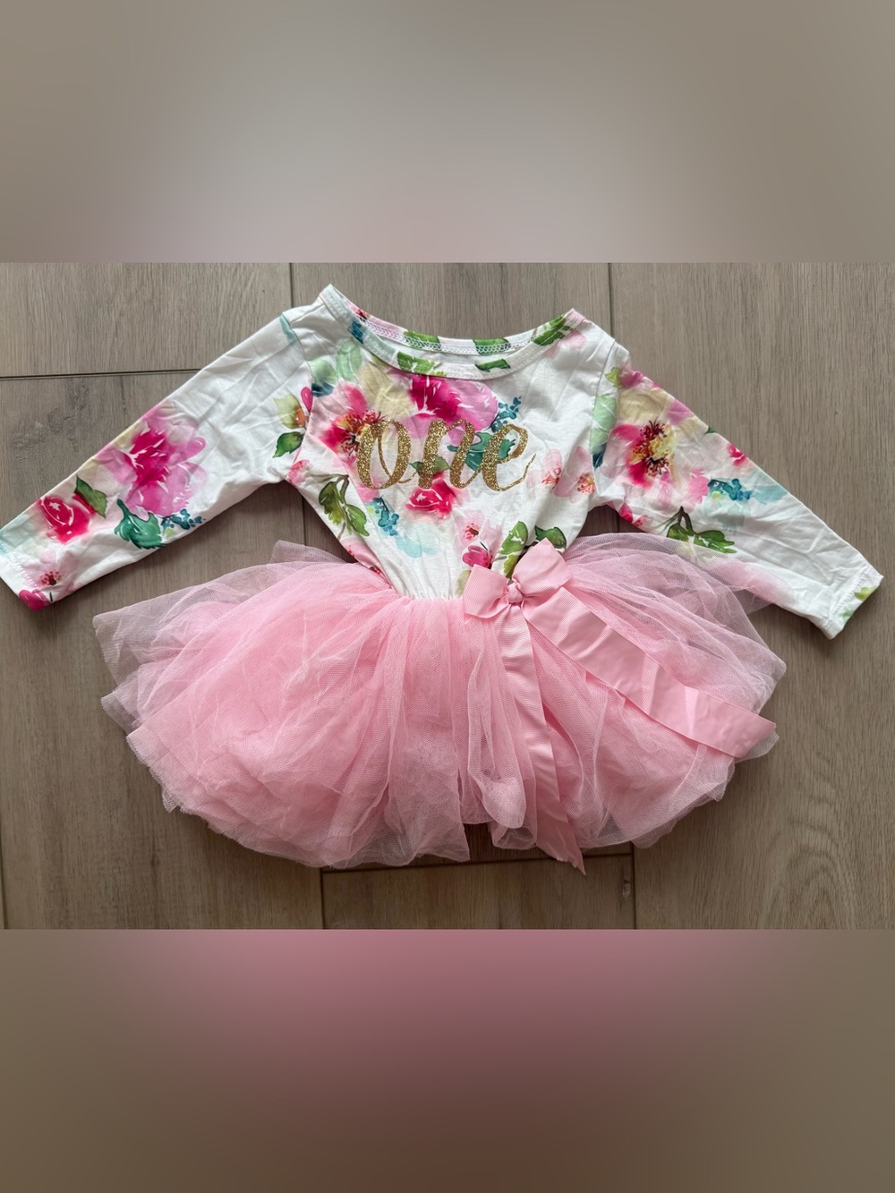 First Birthday Floral 'One' Tutu Dress with Pink Tulle Skirt